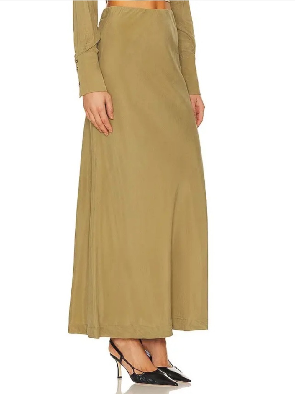 Sovere Atone maxi skirt High-Waist Olive bias cut midi Revolve S - Picture 2 of 7